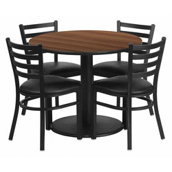 Flash Furniture Walnut Lamint Table Set,Blk Seat,Rnd,36" RSRB1032-GG