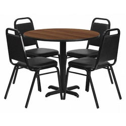 Flash Furniture Walnut Table Set,Banquet Chr,X-Base,36" HDBF1004-GG