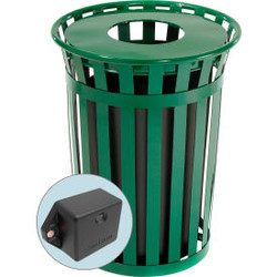 Global Industrial TrashTalk Outdoor Slatted Metal Trash Can w/Flat Lid 36 Gal. G