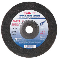 United Abrasives/Sait DepressedGrindWhl,7/8"CN,UnthreadHle 24225