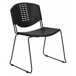 Flash Furniture Stack Chair,Plastic,Black w/Black Frame RUT-NF02-BK-GG