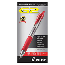 Pilot Pen,Gel,G2,Ultra Fine,Rd,PK12 31279
