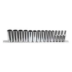 K-Tool International Sockt Set,Mtrc,Deep,16 pt.,3/8"Dr,15 pcs KTI-27401