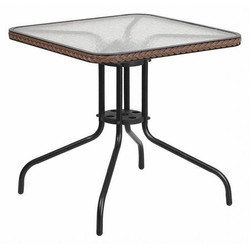 Flash Furniture Glass Table,Brown Rattan Edging,Sqr,28" TLH-073R-DK-BN-GG