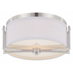 Nuvo Flush Fixture,2L,Fabric Shade,Br Nkl 60-4761