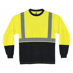 Glowear by Ergodyne Black Front Safety Shirt,Lng Slvs,L,Lime 8291BK