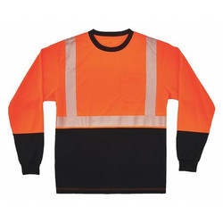 Glowear by Ergodyne Black Front Perf. Lng Slv Shirt,S,Orange 8281BK