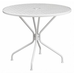 Flash Furniture White Patio Table,35.25RD CO-7-WH-GG