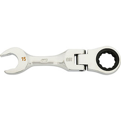 15mm 90-Tooth 12 Point Stubby Flex Combination Ratcheting Wrench 86865