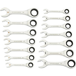 14 Piece 90-Tooth 12 Point SAE/Metric Stubby Ratcheting Combination Wrench Set 86859