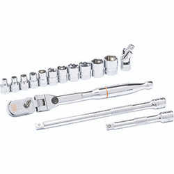 15 Piece 1/4" Drive 120XP™ Locking Flex Head Ratchet and 6 Pt Metric Stubby Socket Mech Tool Set 81390