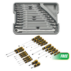 WRENCH RATCHETING SET XL 12PC DOUBLE BOX METRIC w/FREE 20 PC. COMBO DUAL MATERIAL SCREWDRIVER SET 85988SP
