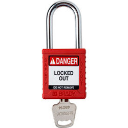 Brady Safety Lockout Padlock Keyed Different 1-1/2"" Plastic/Steel Red