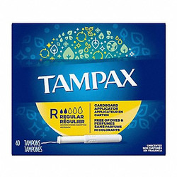 Tampax Tampons w/Applicator,5 1/4 in L,Reg,PK12 24751