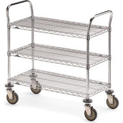 Metro Super Erecta Brite Wire Utility Cart w/3 Shelves 900 lb. Capacity 36""Lx24