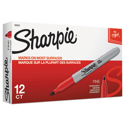 Sharpie® Fine Tip Permanent Marker, Fine Bullet Tip, Red, Dozen 30002