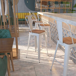 Flash Furniture Metal Barstool,30",White CH-31320-30GB-WH-WD-GG