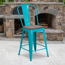 Flash Furniture Metal Counter Stool,24",Teal ET-3534-24-CB-WD-GG