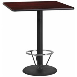 Flash Furniture Laminate,Mahogany Table,36"x24"H,Sqr XU-MAHTB-3636-TR24B-4CFR-GG