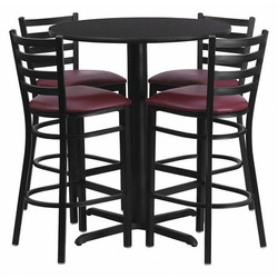 Flash Furniture Black Bar Table,X-Base w/Burgundy Seats HDBF1025-GG