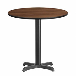 Flash Furniture Walnut Table Top,Round w/X-Base,30" XU-RD-30-WALTB-T2222-GG
