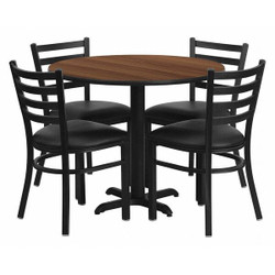 Flash Furniture Walnut Lam Table Set,Blk Seat,Rnd,36" HDBF1032-GG