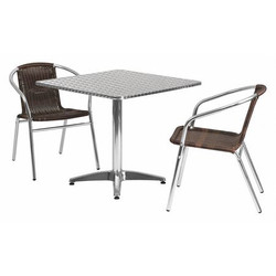 Flash Furniture Alum Table Set,Sqr w/2 Brn Chairs,31.5" TLH-ALUM-32SQ-020CHR2-GG
