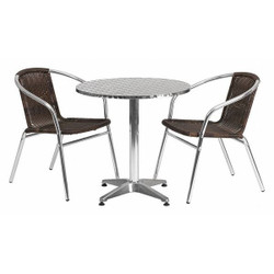 Flash Furniture Alum Table Set,Rnd w/2 Brn Chairs,27.5" TLH-ALUM-28RD-020CHR2-GG