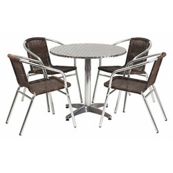 Flash Furniture Alum Table Set,Rnd w/4 Brn Chairs,31.5" TLH-ALUM-32RD-020CHR4-GG