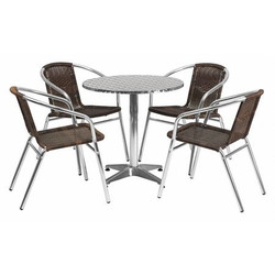 Flash Furniture Alum Table Set,Rnd w/4 Brn Chairs,27.5" TLH-ALUM-28RD-020CHR4-GG