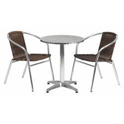 Flash Furniture Alum Table Set,Rnd w/2 Brn Chairs,23.5" TLH-ALUM-24RD-020CHR2-GG