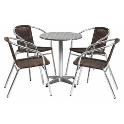 Flash Furniture Alum Table Set,Rnd w/4 Brn Chairs,23.5" TLH-ALUM-24RD-020CHR4-GG