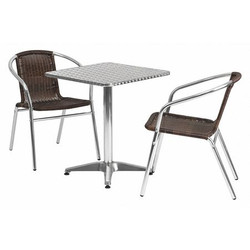 Flash Furniture Alum Table Set,Sqr w/2 Brn Chairs,23.5" TLH-ALUM-24SQ-020CHR2-GG