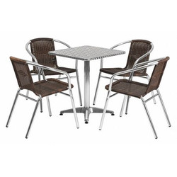 Flash Furniture Alum Table Set,Sqr w/4 Brn Chairs,23.5" TLH-ALUM-24SQ-020CHR4-GG