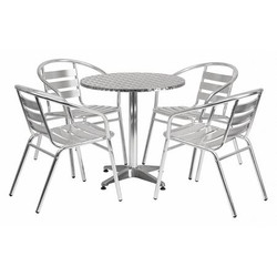 Flash Furniture Alum Table Set,Round w/4 Chairs,27.5" TLH-ALUM-28RD-017BCHR4-GG