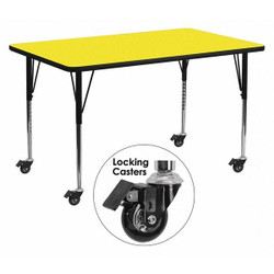 Flash Furniture Activity Table,Rect,Yellow,24"x60" XU-A2460-REC-YEL-H-A-CAS-GG