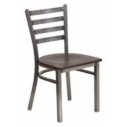 Flash Furniture Chair,Ladder Back,Clear w/Walnut Seat XU-DG694BLAD-CLR-WALW-GG