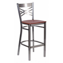 Flash Furniture Restaurant Barstool,Metal X Bck,Chy Wood XU-6F8B-CLR-BAR-CHYW-GG