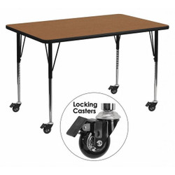 Flash Furniture Activity Table,Rectangle,Oak,24"x48" XU-A2448-REC-OAK-T-A-CAS-GG