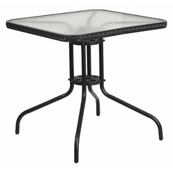 Flash Furniture Glass Table,Blk Rattan Edging,Sqr,28" TLH-073R-BK-GG