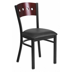 Flash Furniture Chair,4 Sqr Back,Blk/Mahogany,Blk Seat XU-DG-6Y1B-MAH-BLKV-GG