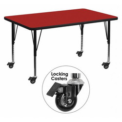 Flash Furniture Activity Table,Rect,Red,30"x48" XU-A3048-REC-RED-T-P-CAS-GG