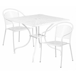 Flash Furniture White Patio Table Set,35.5SQ CO-35SQ-03CHR2-WH-GG