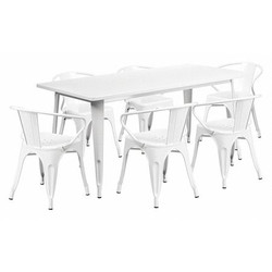 Flash Furniture White Metal Table Set,31-1/2"X63" ET-CT005-6-70-WH-GG