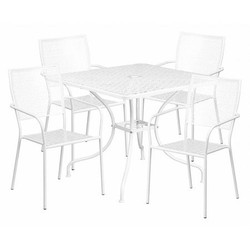 Flash Furniture White Patio Table Set,35.5SQ CO-35SQ-02CHR4-WH-GG