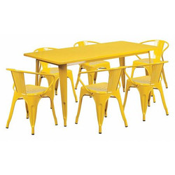 Flash Furniture Yellow Metal Table Set,31-1/2"X63" ET-CT005-6-70-YL-GG