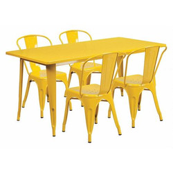 Flash Furniture Yellow Metal Table Set,31-1/2"X63" ET-CT005-4-30-YL-GG