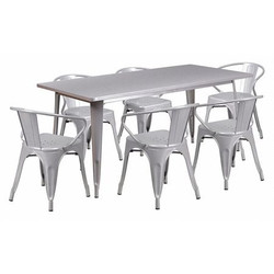 Flash Furniture Silver Metal Table Set,31-1/2"X63" ET-CT005-6-70-SIL-GG