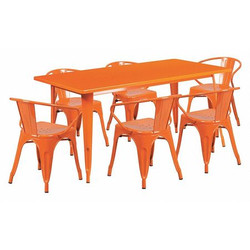 Flash Furniture Orange Metal Table Set,31-1/2"X63" ET-CT005-6-70-OR-GG