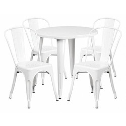 Flash Furniture White Metal Set,30RD CH-51090TH-4-18CAFE-WH-GG
